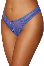 Dot Mesh Open Crotch Thong - Medium - Periwinkle