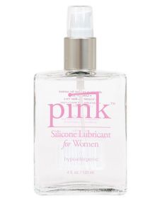 Pink silicone lube 4 oz glass bottle