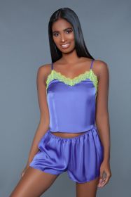 2031 Callie Satin Set (Color: Purple/Neon Yellow, size: 3X)