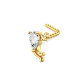 Zircon Nose Stud Ear Studs Piercing Jewelry (Option: Peach Heart-L Rod Gold)