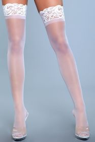 1919 Lace Over It Thigh Highs (Color: White, 1964-BLK-S: OS)