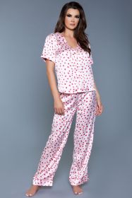 2086 Camellia PJ Set (Color: Pink/Red, size: S)