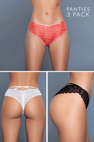 20933PK Kelani 3 Pack Panty (Color: White/Black/Coral, size: M)