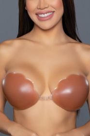 2317 Scalloped Edge Silicone Bra (Color: Tan, size: A)