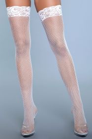 1914 Kiss Goodnight Thigh Highs (Color: White, 1964-BLK-S: OS)