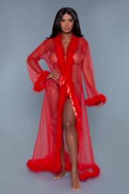 BW1650 Marabou Robe (Color: Red, size: OS)