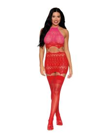 Red Lacey Garter Slip Dmnd - One Size (Option: Red)